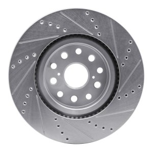 Lexus LS460 Brake Rotor (1) - Front Left - R1 Concepts - Drilled & Slotted - Silver - `07-`23